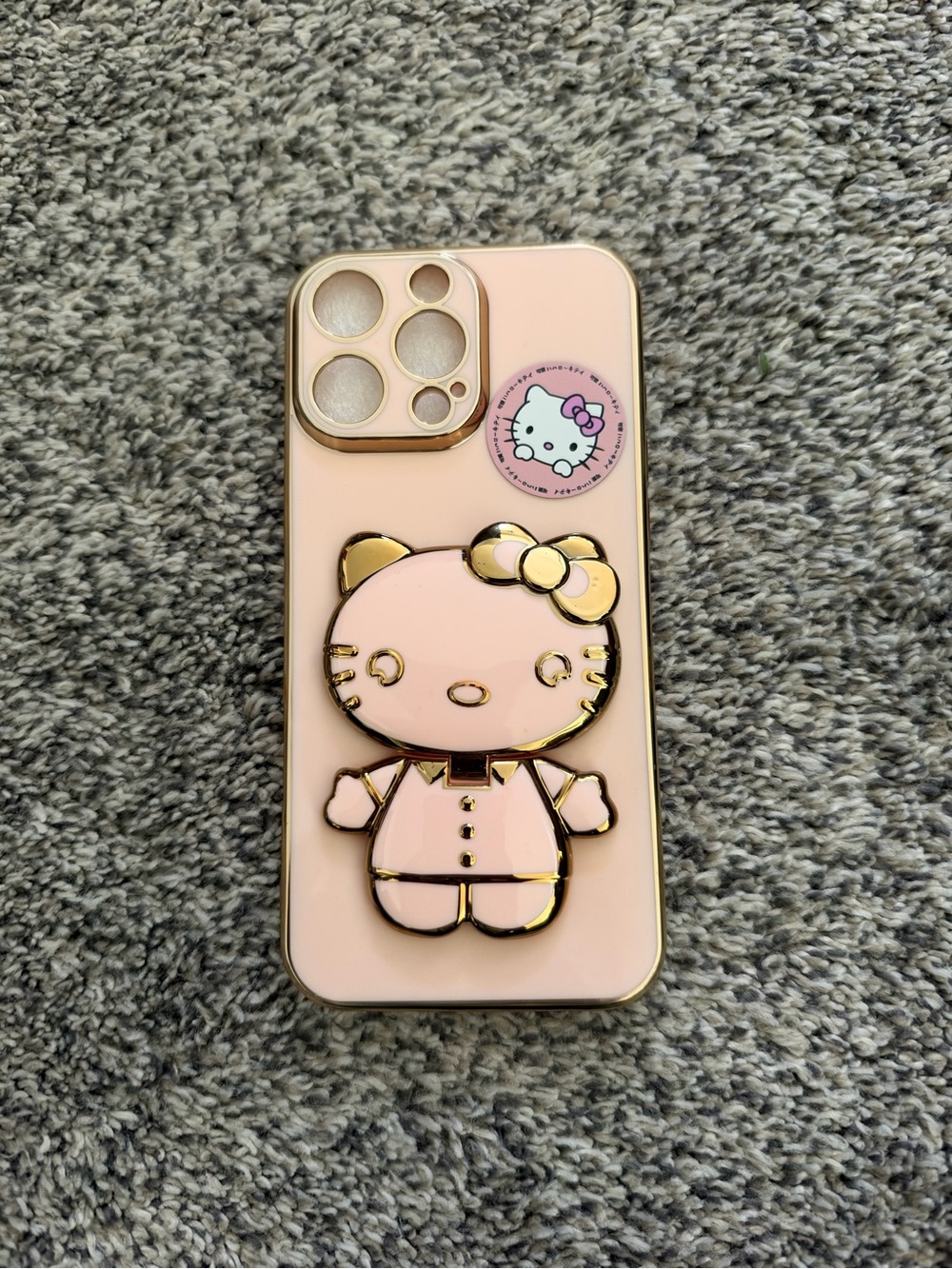 iPhone 16 Pro Max Pink and Gold Kitty Case with Small Mirror